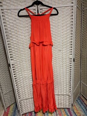 Amazon Coral Maxi Dress with Ruffle Detail